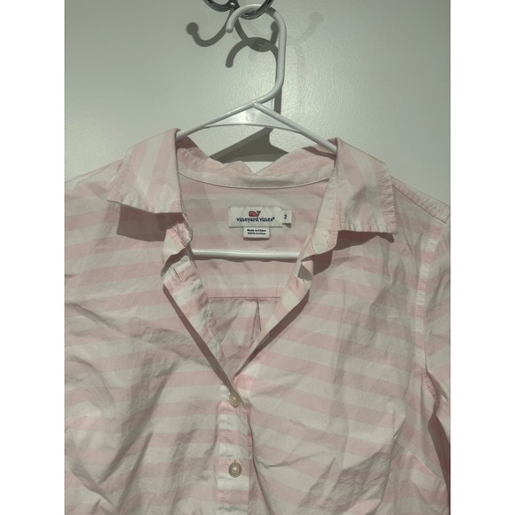 Vineyard Vines Pink White Stripe Button Up Shirt Women's Size 2 Long Sleeve - Picture 4 of 9